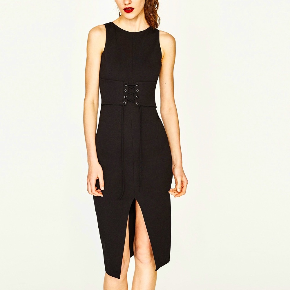 ZARA midi dress with lace up accent